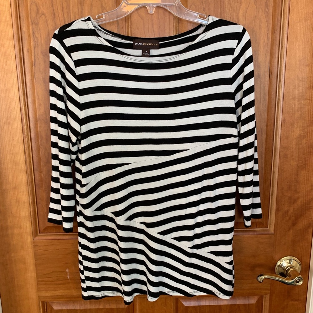 DANA BUCHMAN black/white stripe shirt. Size Med
